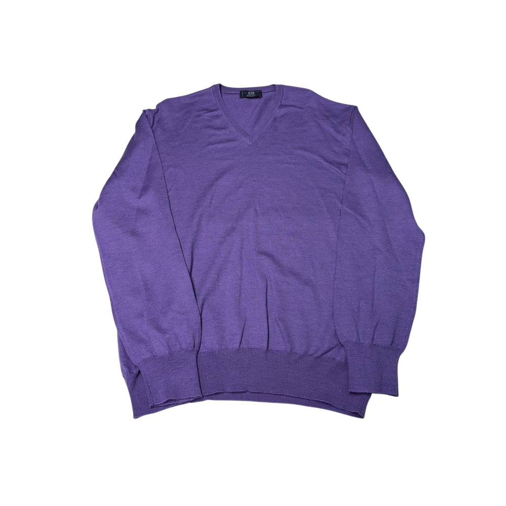 Boggi Milano V Neck Sweater Purple Virgin Wool‎ Made in Italy Men's XL